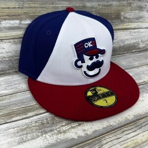 OKC 89ers Abner‎ New Era 59FIFTY MiLB Mens Fitted Hat Size 7 Red White Blue NEW